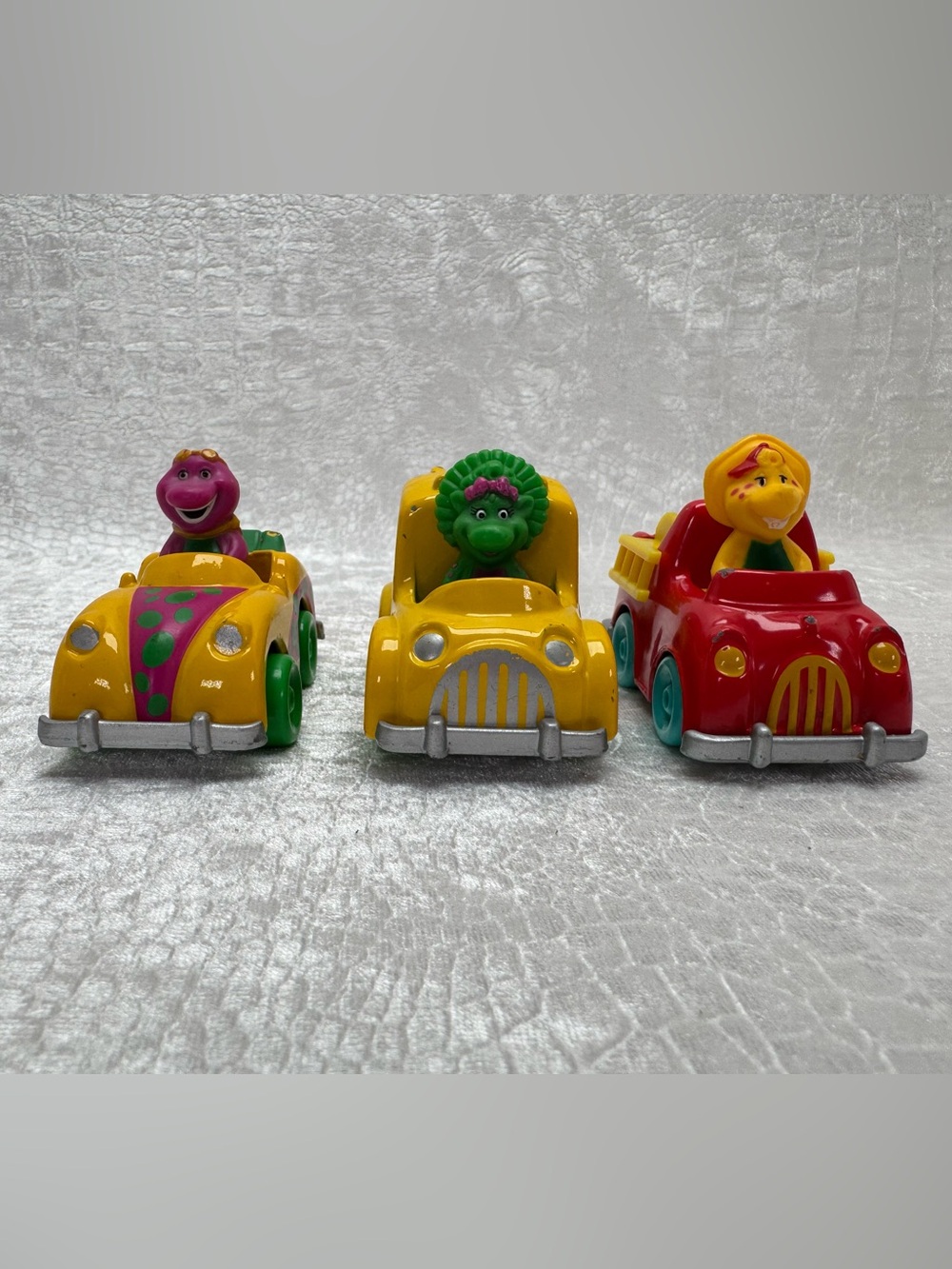 Vintage 1997 Barney the Dinosaur and Friends die-cast metal toy cars
